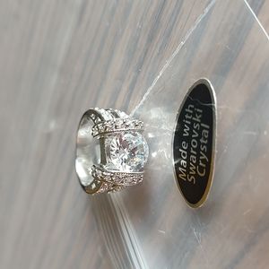 Unique Clear Swarovski Crystal Ring, Sz 4